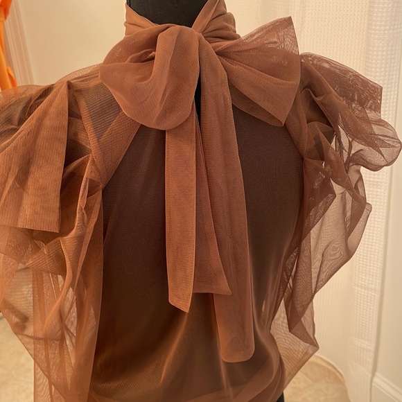 dorothee schumacher Tops - Dorothee Schumacher Blouse Sheer Puff Gathered Sleeves Top Orange Small